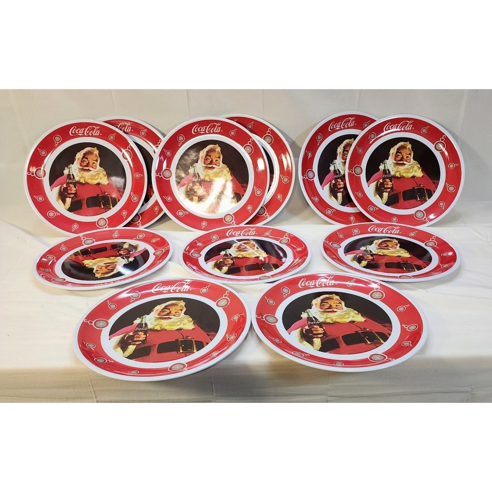 Eleven (11) Coca Cola Coke Christmas Santa Claus Plastic Plate Lot Gibson